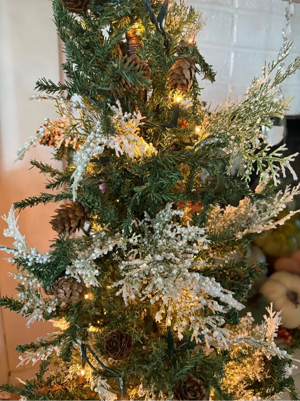Artificial Snowy Pencil Christmas Tree with Burlap Base - Green